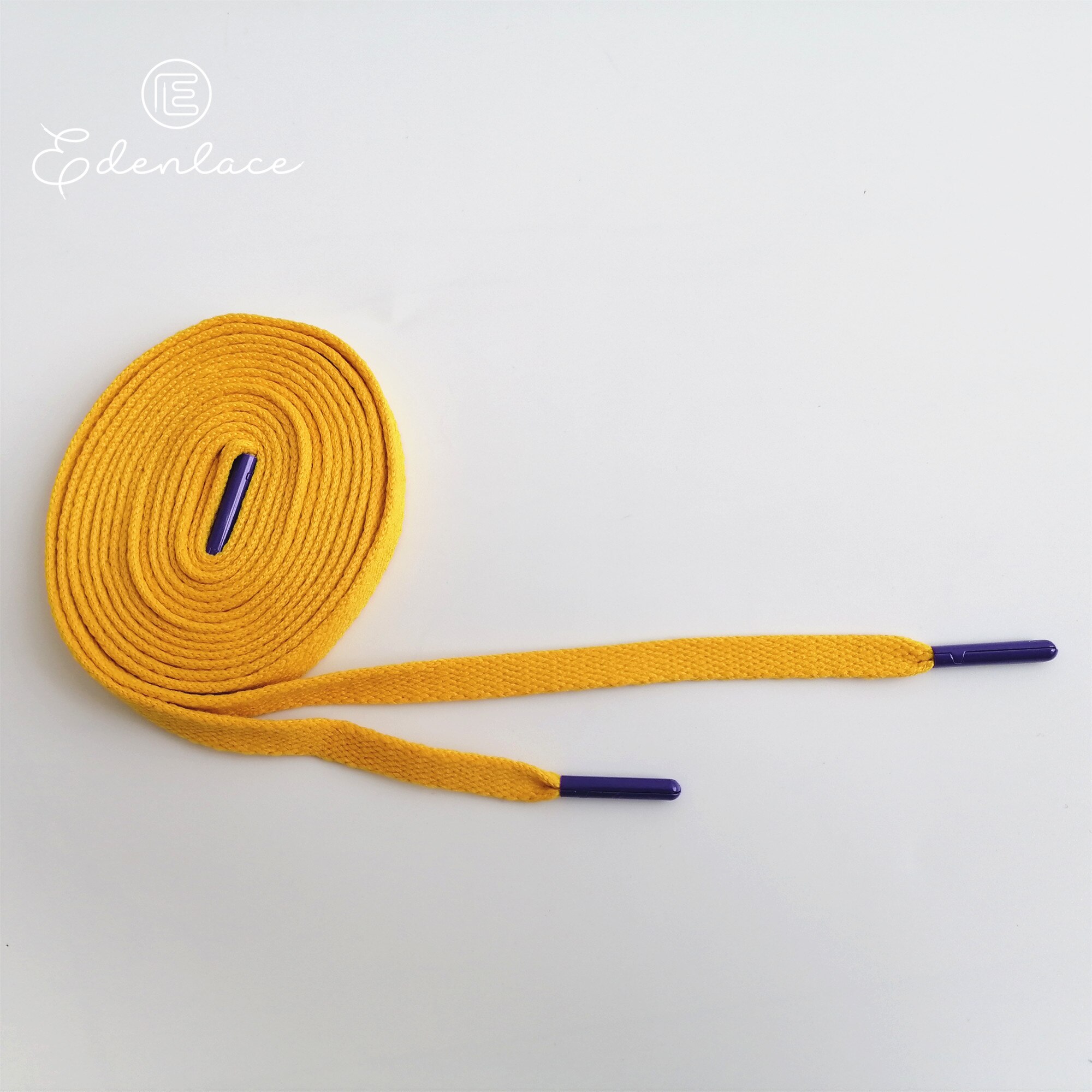 Algodón plano púrpura cordón amarillo herretes de Metal amarillo y los cordones de los zapatos con púrpura puntas de Metal para zapatillas de Bootlace
