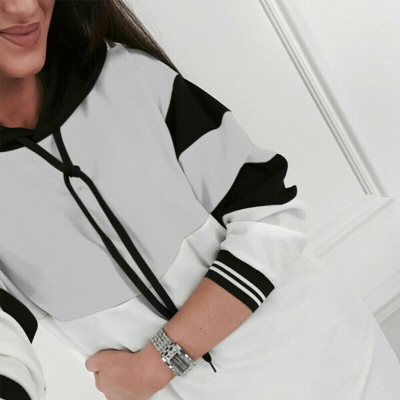 sport kvinner hette lange ermer genser høst lappeteppe uformelle kjole topper s-xl