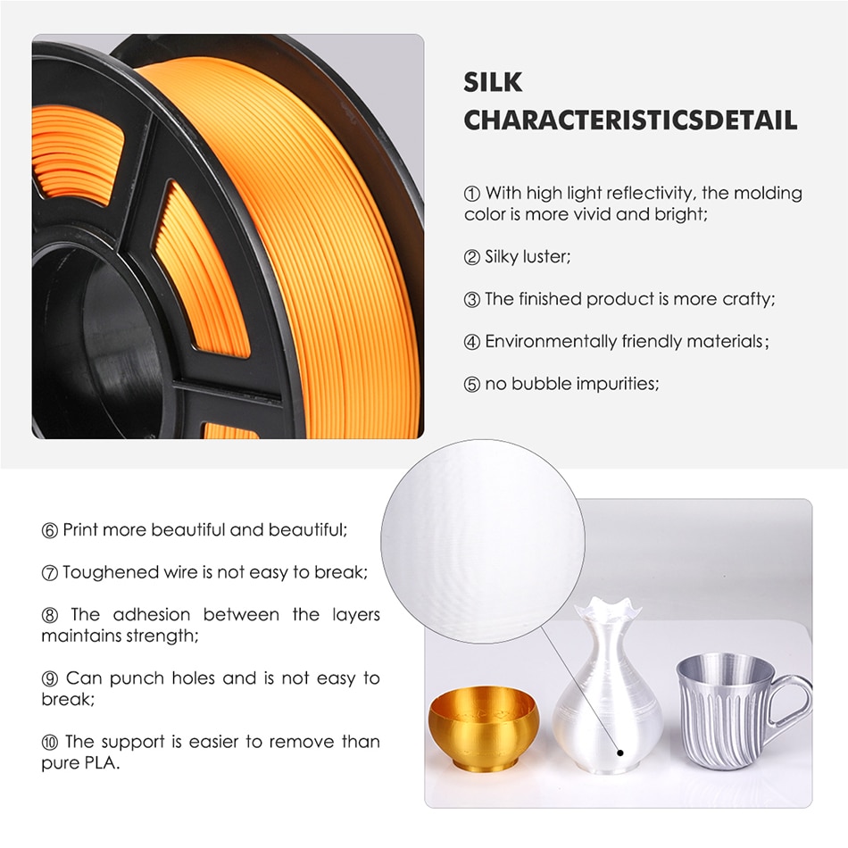 SUNLU 1,75mm Seide PLA Filament 1kg 3d Drucker Filament Seide Textur Kunststoff PLA 3d Druck Material