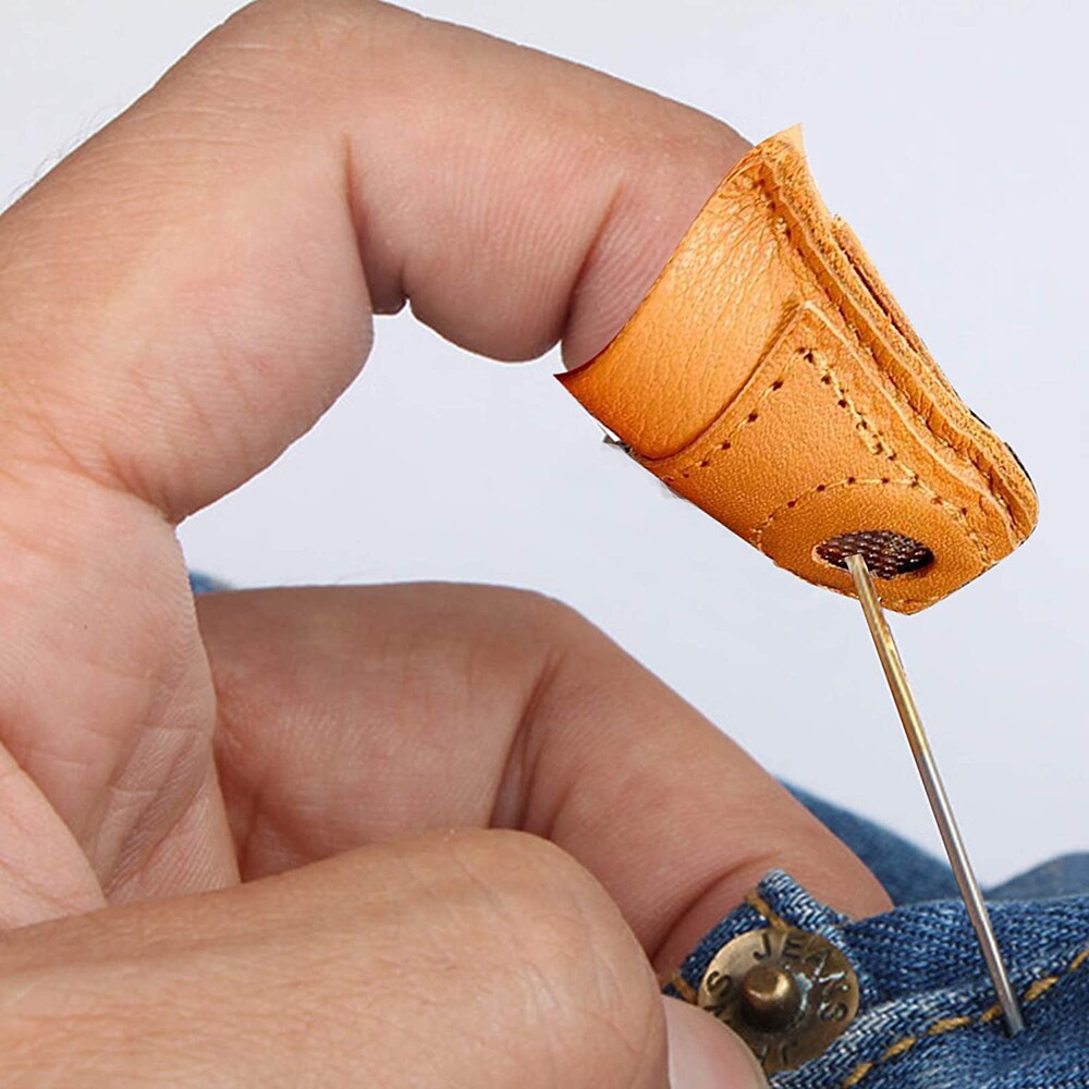 Dedal de costura de cobre, Protector de dedo, anillo de protección, almohadillas de dedo de cuero, para coser a mano, acolchado, 6 uds.