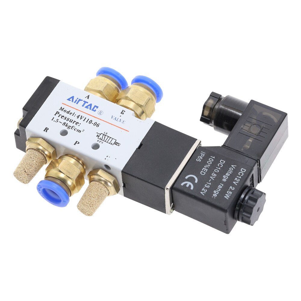 AIRTAC 4V110-06 5 vías 2 posiciones 1/8 "Electroválvula neumática DC 24V DC 12V AC 110V AC220V con 4mm 6mm 8mm racor