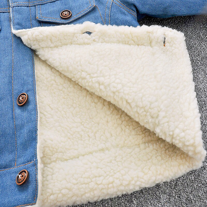 Abrigo biniduckling cálido para niños y niñas con forro polar grueso, chaqueta vaquera de invierno para bebés de 2 a 3 años