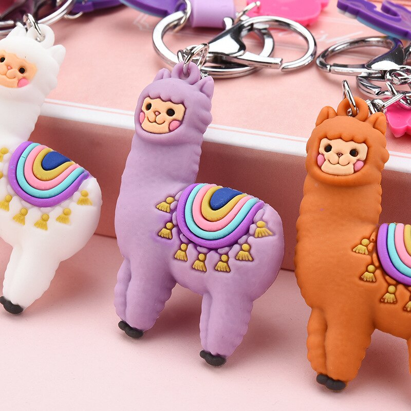 Tegneserie alpaca simpel græs mudder hest unge farve nøglering piger studerende flerfarvet nøglering