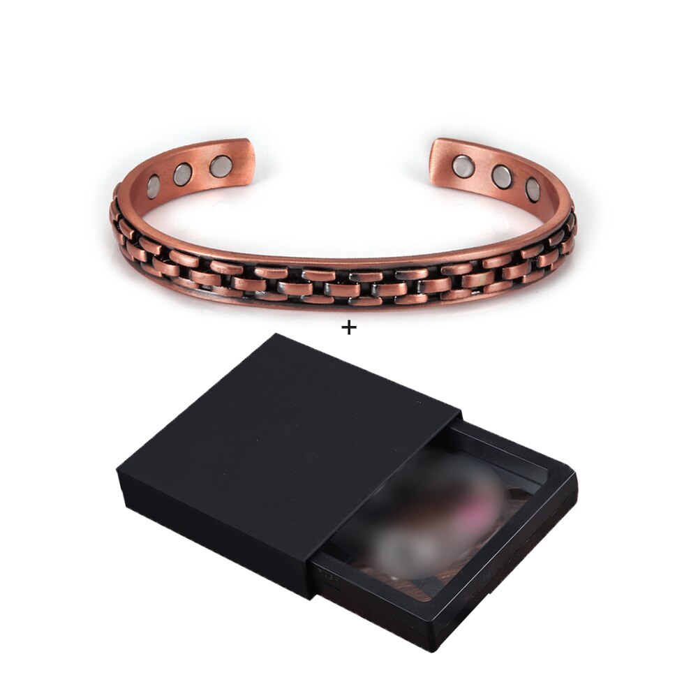 Magnetic Pure Copper Bracelet Male Adjustable Cuff Energy Magnetic Bracelet Benefits Wristband Stripe Health Men Bracelets Women: copper box
