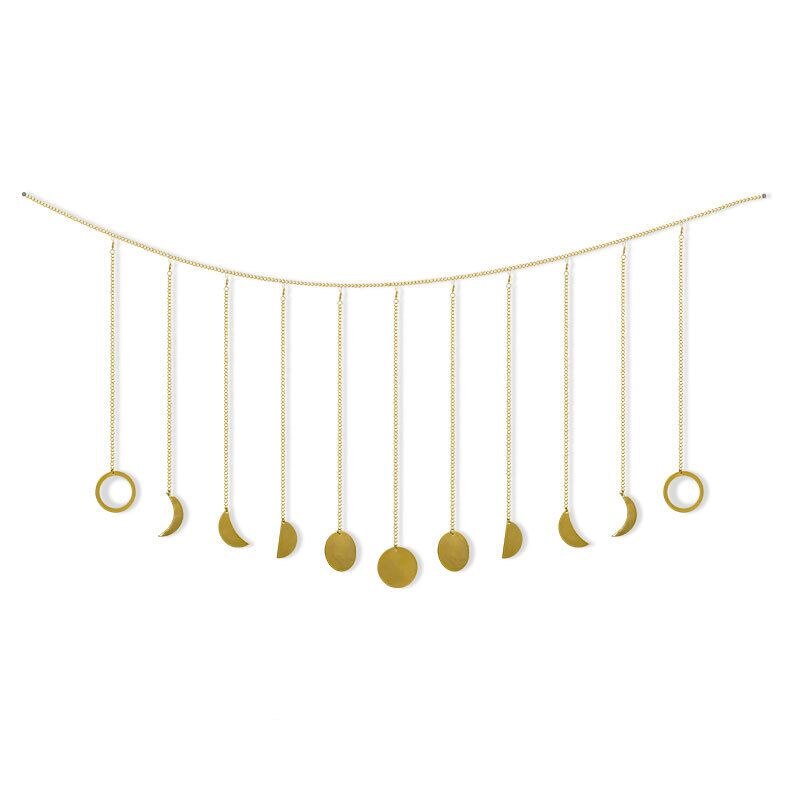 Décoration murale suspendue en forme de lune ou de soleil, pièce ronde en métal, pour salon, pour enfants, avec chaînes: B3-2pc