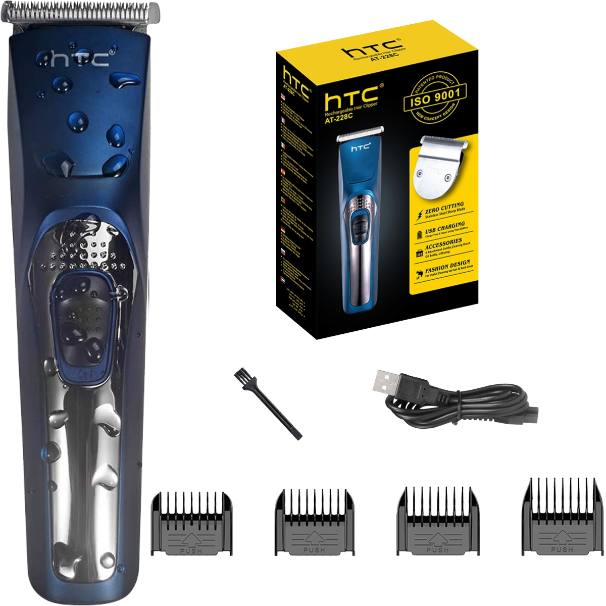 HTC – tondeuse à cheveux électrique pour hommes, Kit de tondeuse à barbe étanche avec chargeur USB: Default Title