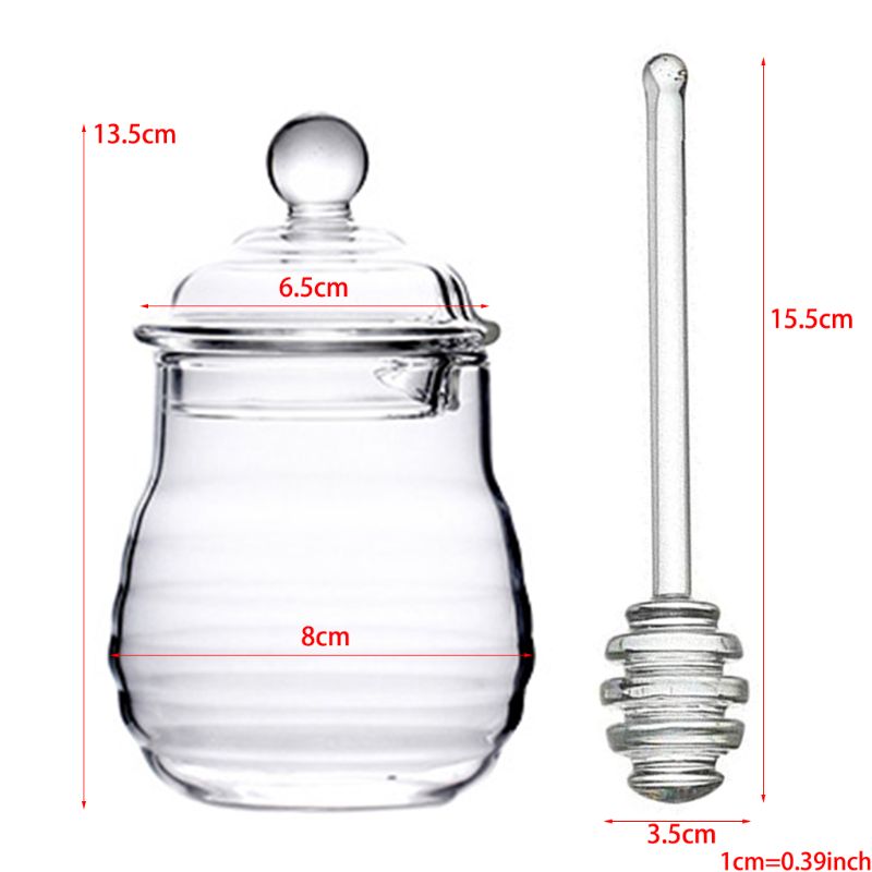 Honey Jar with Dipper and Lid Glass Beehive Honey Pot for Home Kitchen Storage