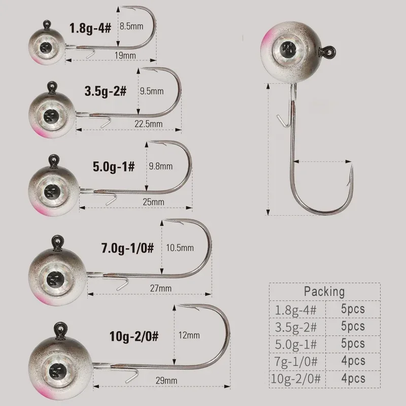 groß Augen Jig Kopf Angelhaken mit Mustad-Haken, 1,8 g, 3,5 g, 5 g, 7 g, 10 g, Fischkopf-Angelhaken für weiche Wurm-Angelgerät-DIY-Bausatz