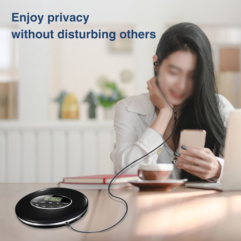 Car Portable CD Player USB AUX Small Support TF Card Music With LCD Display Compact 3.5mm Jack Anti Skip Battery Powered Round