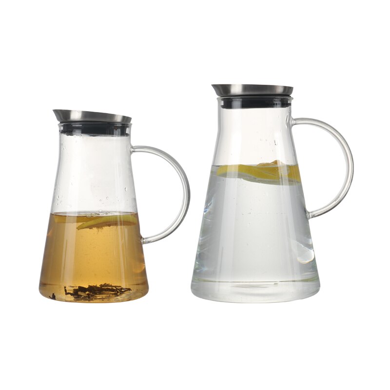 Heat resistant borosilicate glass pitcher for ice, beverage, drinks and teas 2 sized choice with stainless steel lip