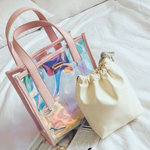 Bolsa de ombro feminina transparente, sacola de mão da moda 2 pçs/set de ombro selvagem