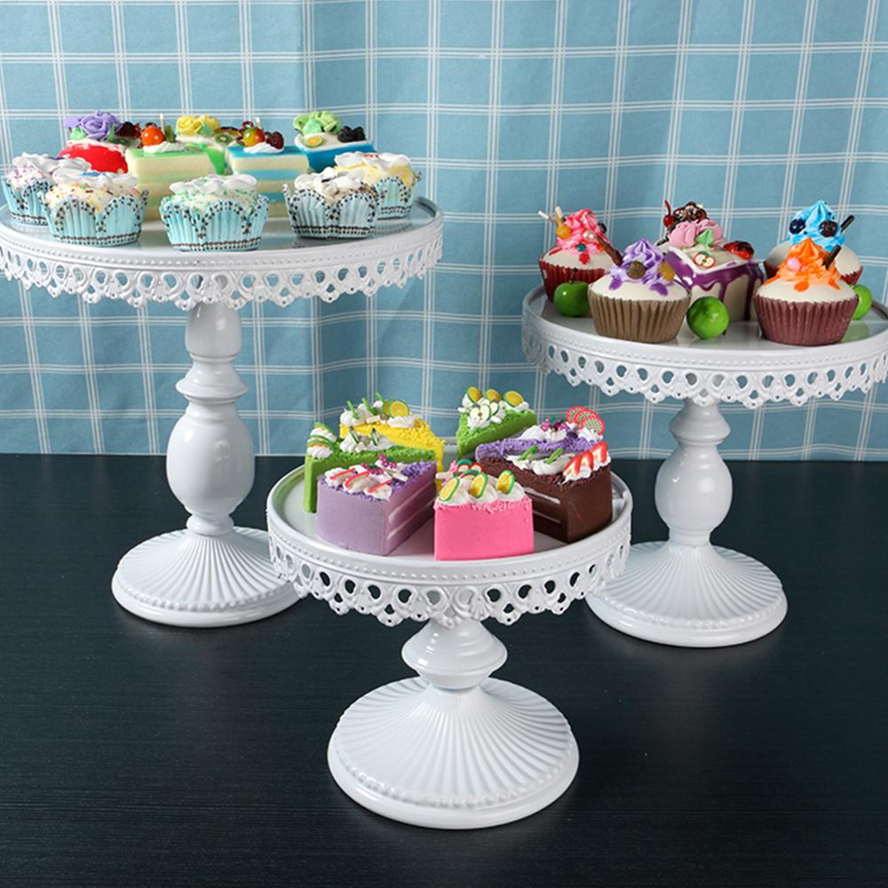 bases para postres Soporte metálico redondo para Tartas, soporte para postres, Base de hierro para cupcakes, placa de exhibición de Pedestal, blanco para suministro de decoración de tartas y fiestas de bodas
