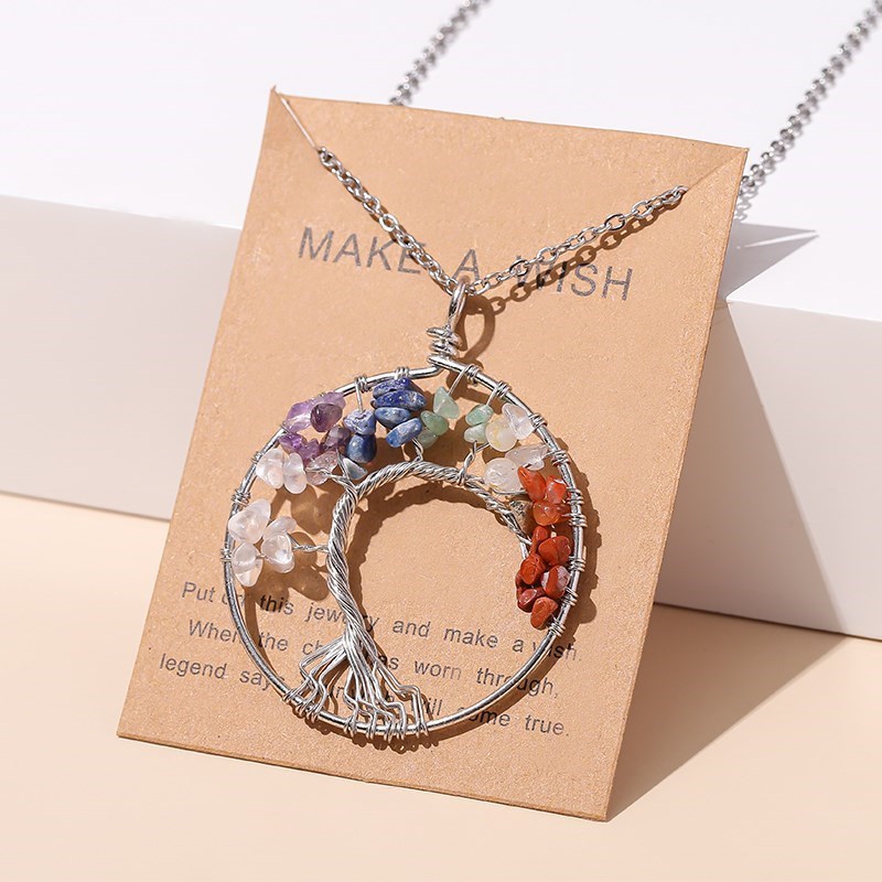 Verander Beter Goud Zilveren Kleur Ketting 7 Chakra Boom Van Het Leven Hanger Halsketting Vrouwen Mannen Roestvrij Staal HandmadeHealing Sieraden