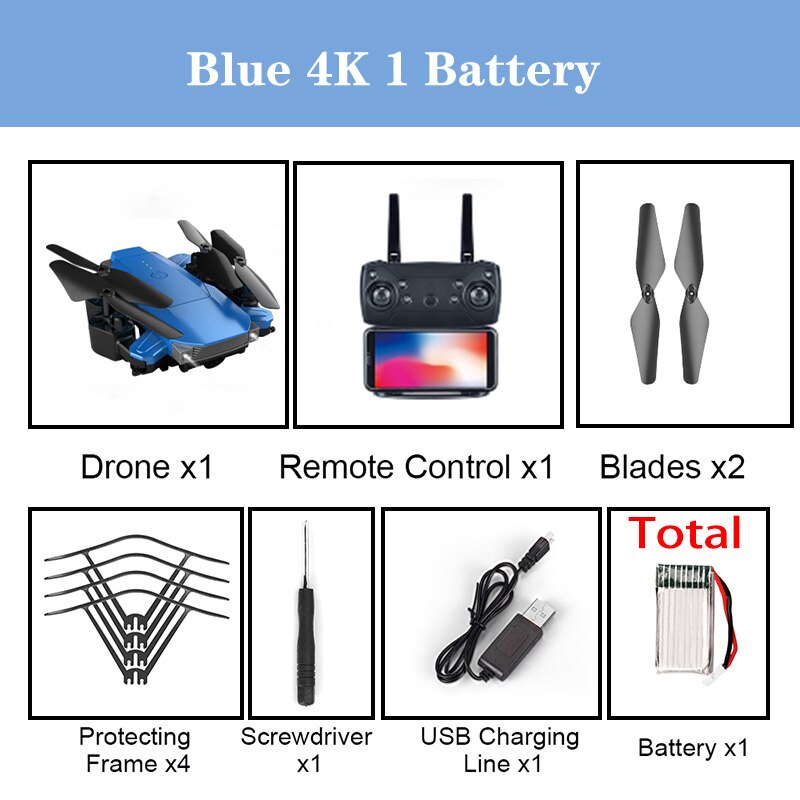 K2 Dual Camera Gps Drone Fixed Height Quadcopter Long Endurance Folding Drone Hd 4k Aerial Remote Control Aircraft Toys For Girl: Bule 4K 1B