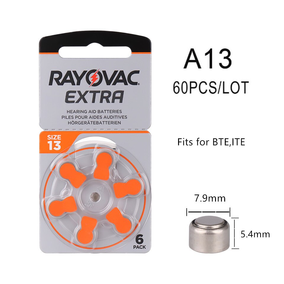 60 stk rayovac ekstra sink luft høreapparatbatterier  a13 13a 13 p13 pr48 høreapparatbatteri  a13