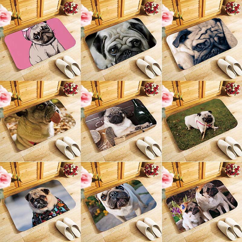 Adorkable Pug dogs printed doormat Entrance floor mats soft door mat antislip 40x60cm Bathroom Mats, Canis lupus familiaris QX