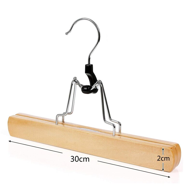 1 Set of 10 Trouser Clamp Hanger Solid Wood Anti-Slip Felt Hook Pant Skirt Hangers Natural