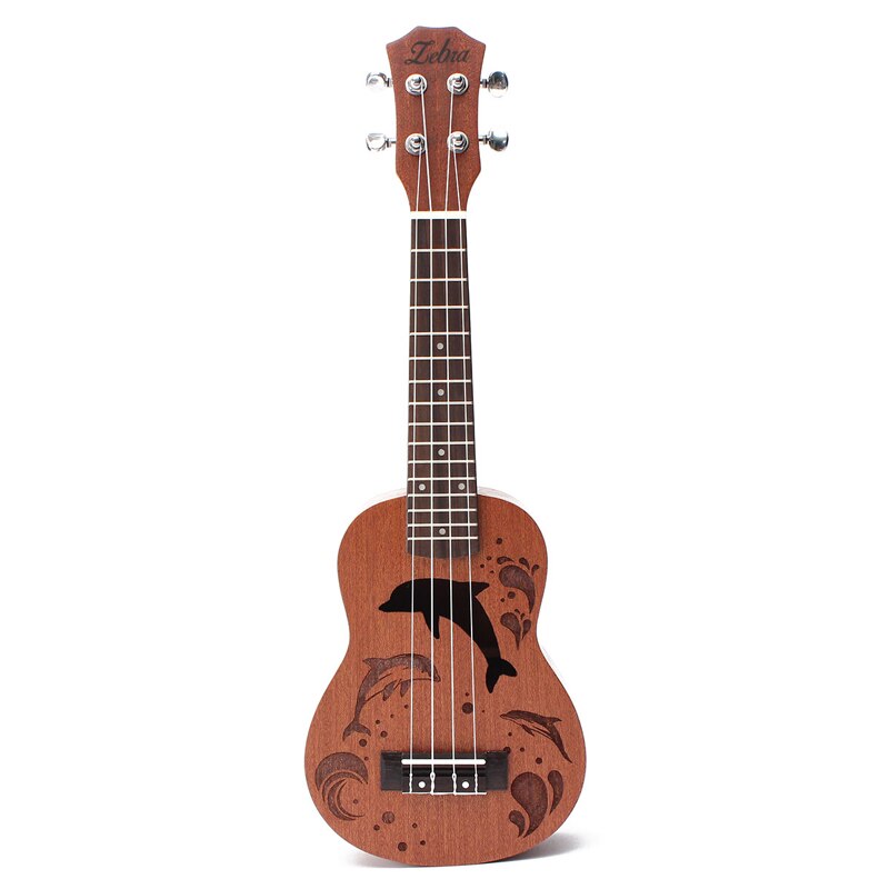 укулеле 21 Inch 4 Nylon Strings Ukulele Sapele Dolphin Pattern Hawaii Ukelele Mini Guitar Soprano Rosewood Uke Music Instrument