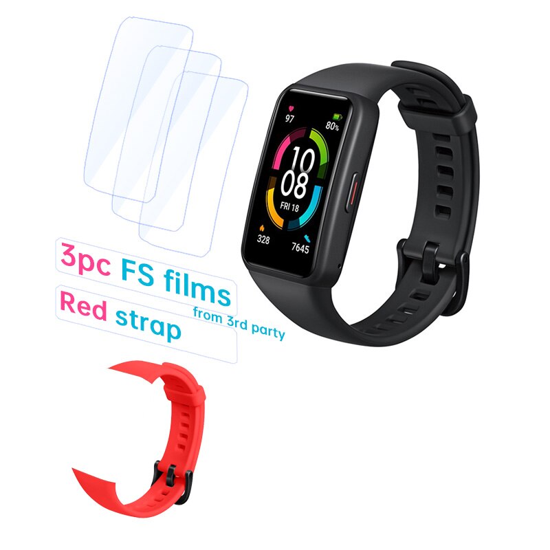 Honor-reloj inteligente Band 6 Original, pulsera con pantalla táctil AMOLED, Monitor de ritmo cardíaco y sueño, oxígeno en sangre, SpO2, resistente al agua: Std Black F Red S