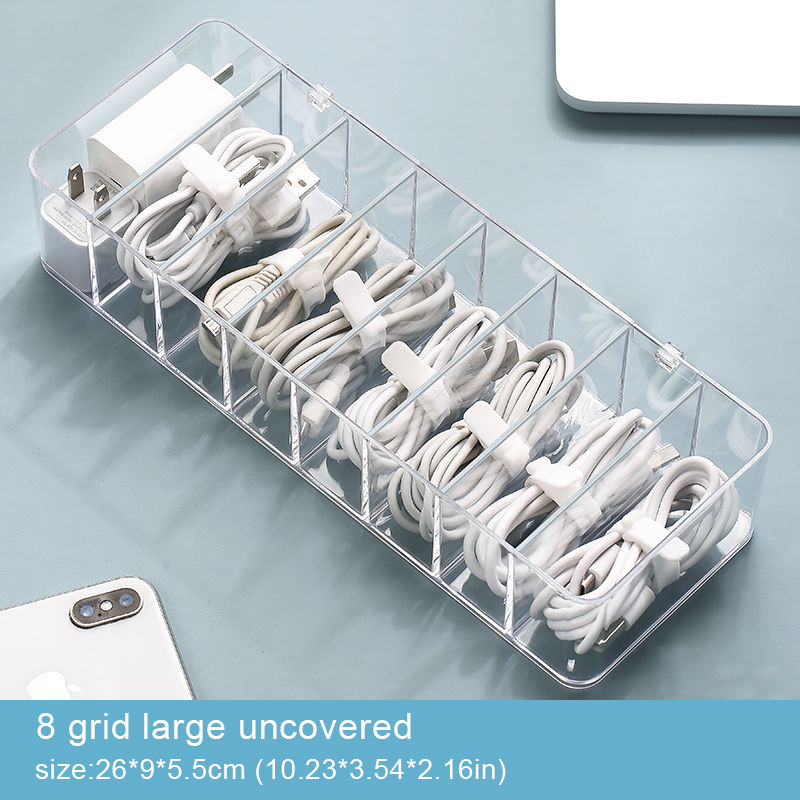 The transparent plastic Data Cable Storage Box household cable MobilePhone Charger Charging Cable Finishing Box Divided Grid Box: Red