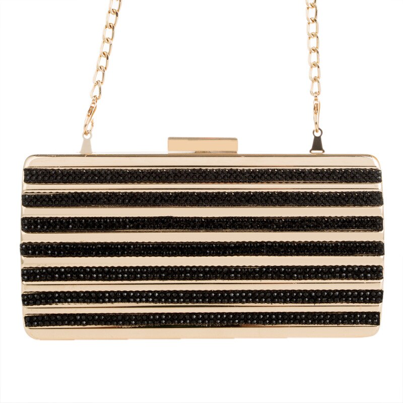 Beste gouden metalen harde blauwe/zwarte diamanten kristal clutches dames lange ketting handtassen dames clutch: Zwart