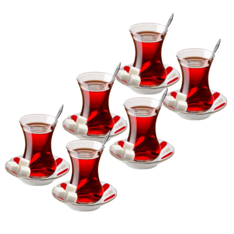 12 Stuk Turkse Folk Thee Kopjes Set - 6 Glas Van Traditionele Thee Cup-6 Handgemaakte Porseleinen Borden Met motief