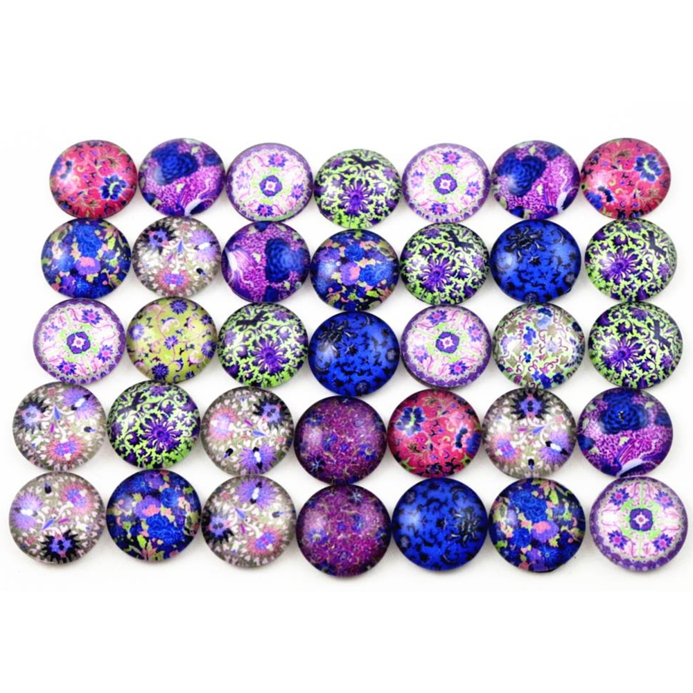 50pcs 12mm 14 style Mixed Flower Handmade Photo Glass Cabochons Pattern Domed Jewelry Accessories Supplies