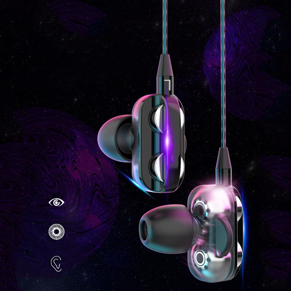 Sports earphones Dual Drivers 4 Units Heavy Bass HiFi Music Earpiece Universal 3.5mm In-ear Wired Earphones