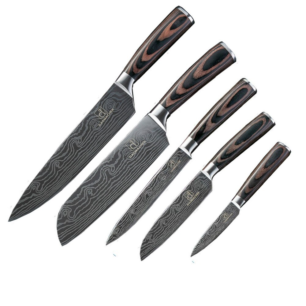 DAOMACHEN 10 Pcs Stainless Steel Kitchen Knives Set Wooden Handle Bread Chef Knives Slicing Utility Paring Knife Multi Cookin: 5 sets 1