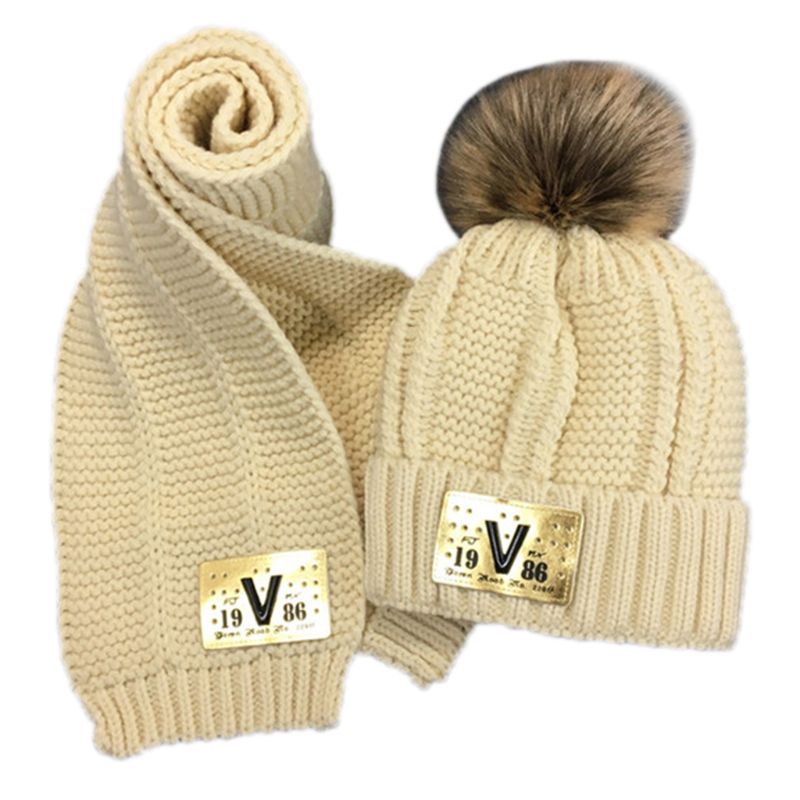 Småbørn børn vinter chunky hæklet pompon varm foring beanie hat langt tørklæde sæt