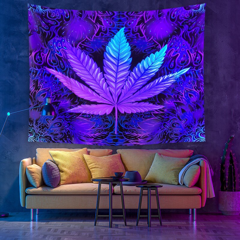Maple Leaf Fluorescent Tapestry Mushroom Wall Hanging Mandala Tapestry Witchcraft Boho Hippie Home Decor: 150x100 cm / 5