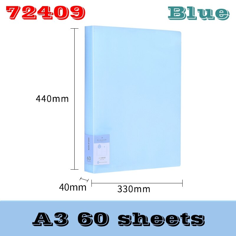 Deli 72408/72409 A3 Clear book clip files documents files storage folder date book 40 shees & 60 sheets 3 colors optional: 72409(60sheets)-Blue