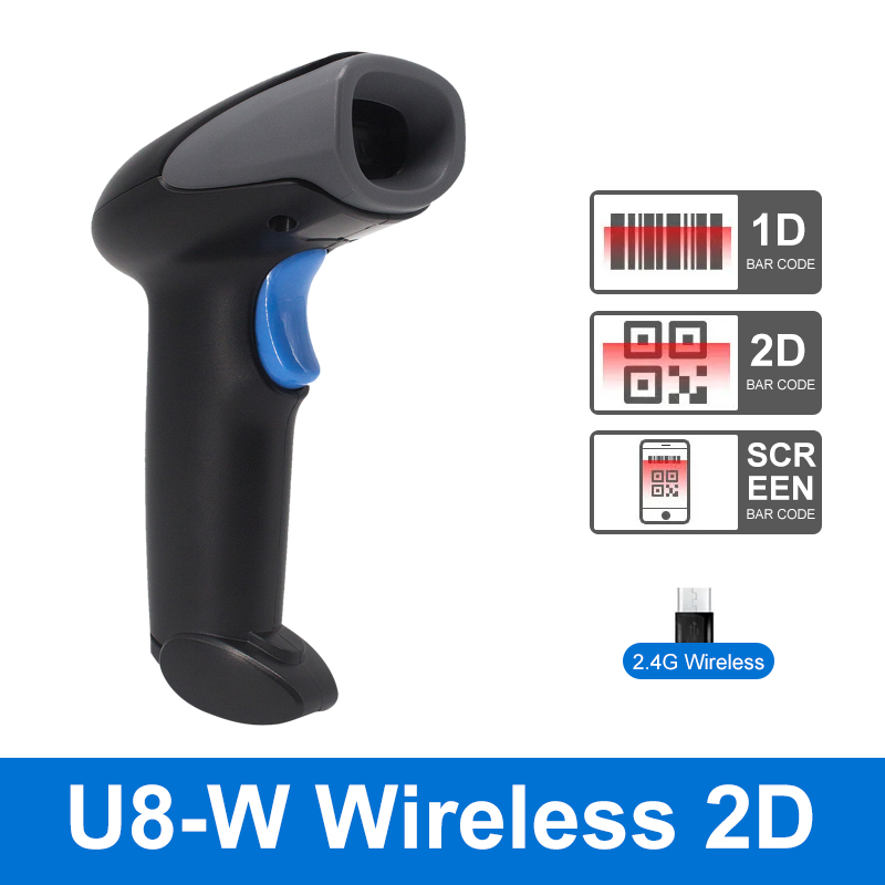 Boland U8 1D 2D scanner di codici a sbarra Lettore di codici a sbarra senza fili PDF417 scanner Bluetooth scanner per consegna pacchi per negozio: BIANCO