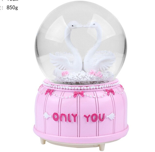 Kristallen bol muziekdoos flamingo meisje ster maan regenboog gloeiende sneeuwvlokken muziekdoos huisdecoratie bureaublad ornament: Zwart