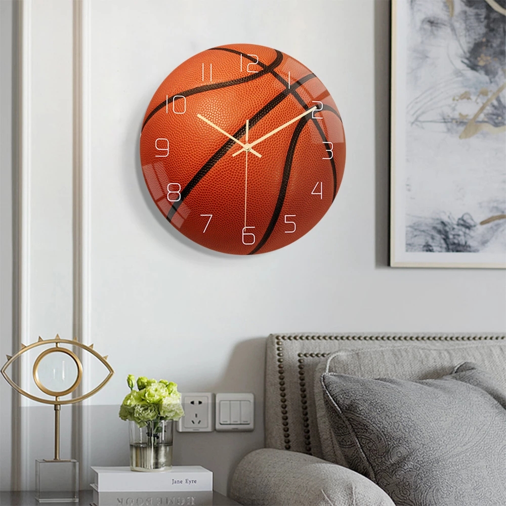 3D Wandklok Grote Acryl Basketbal Voetbal Sticker Esthetische Home Decor Moderne Woonkamer Decor Mute Klok Op De Muur