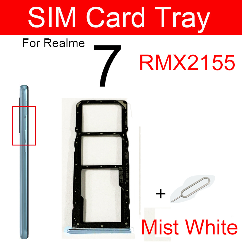 SIM Card Tray For OPPO Realme 7 5G 7 Pro 7i Sim Card Slot Tray Holder Adapter Replacement Parts: 7-White