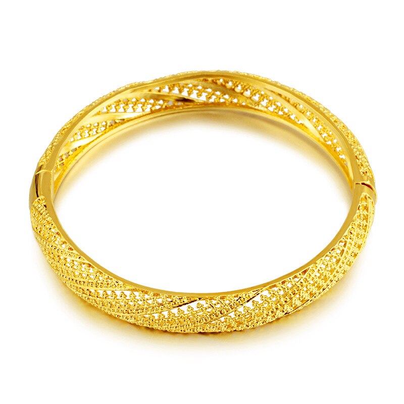 Wide Ethiopian Muslim Bangle Women Gold Color Dubai Bride Wedding Turkish Bracelet African Arab Hollow Jewelry