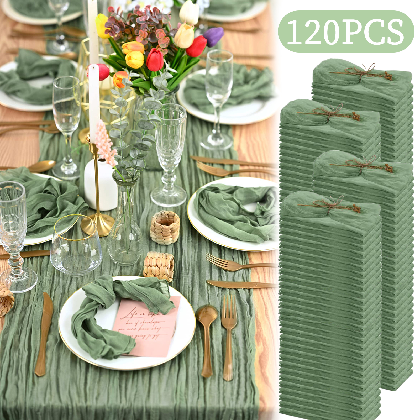 24-120 Stuks Salie Groene Bruiloft Servetten Doek Servetten Katoenen Gaas Handdoek 20Inch Servetten Dineren Placemats Feesttafel Decor