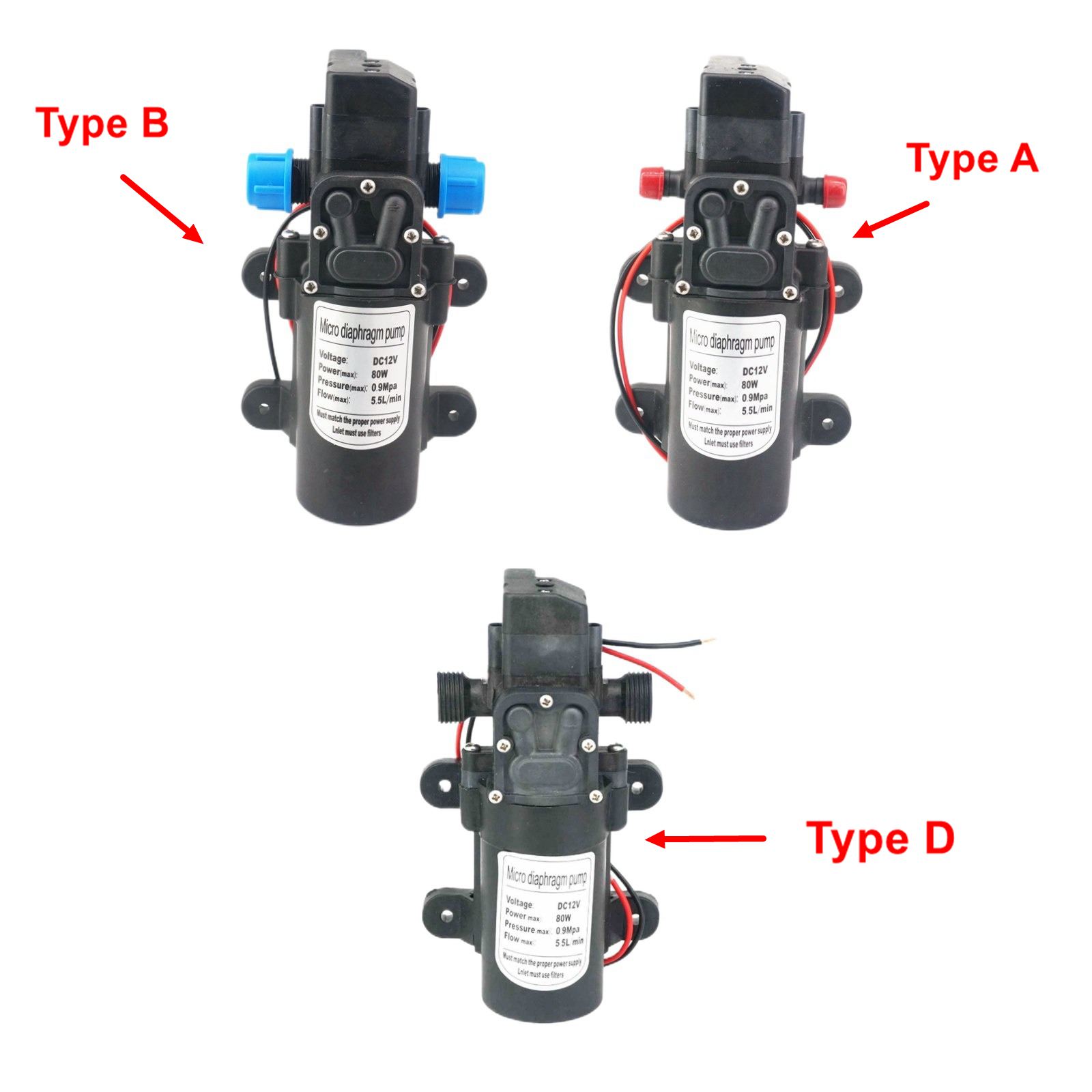 12V/24VDC 15W/30W/60W/80W Membranwasserpumpe Selbstansaugende Druckerhöhungspumpe Automatischer Schalter Durchfluss 2-5,5L/min