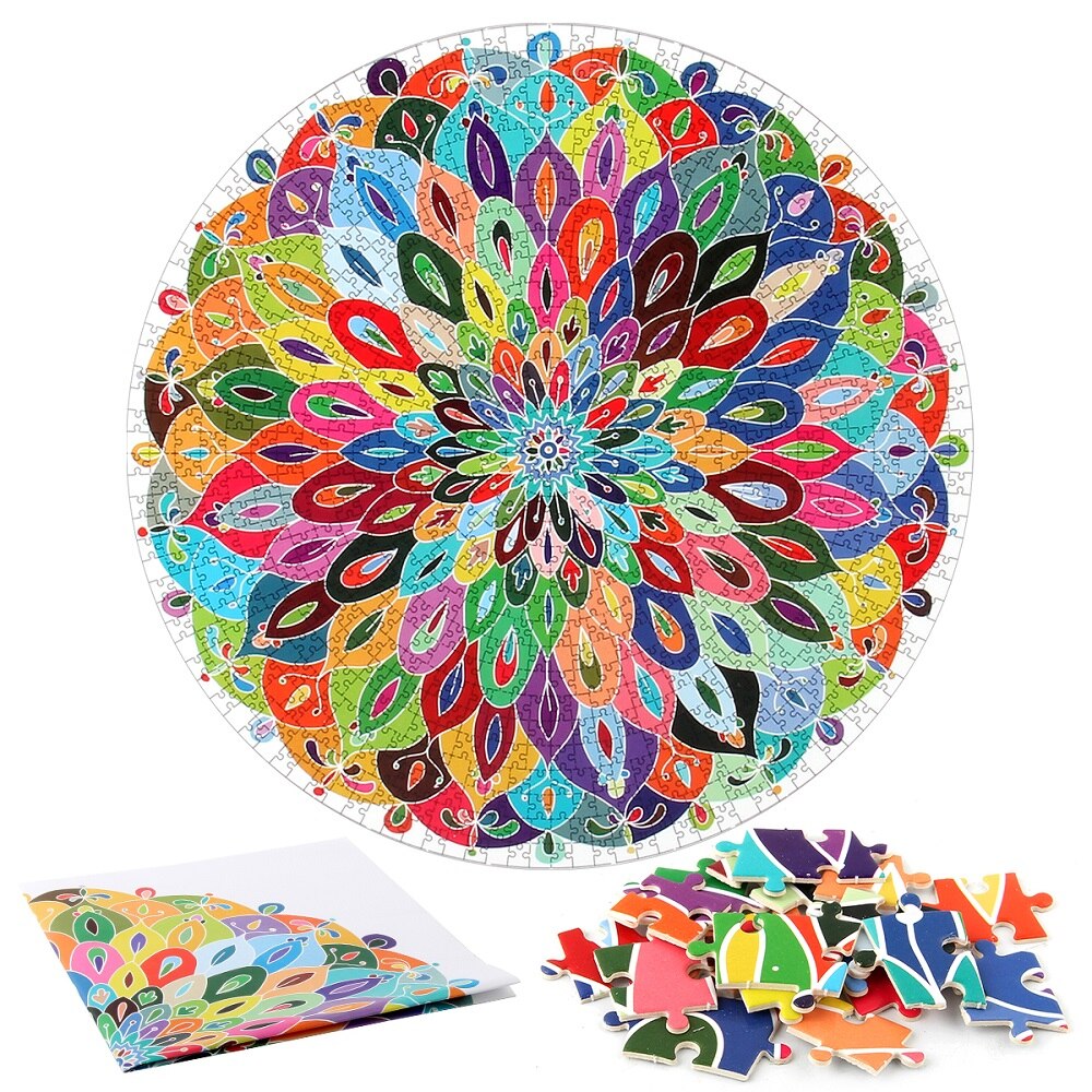 Puzzle-Blooming Color-1000 Pieces Color Challenge Blue Board Round Jigsaw Puzzles