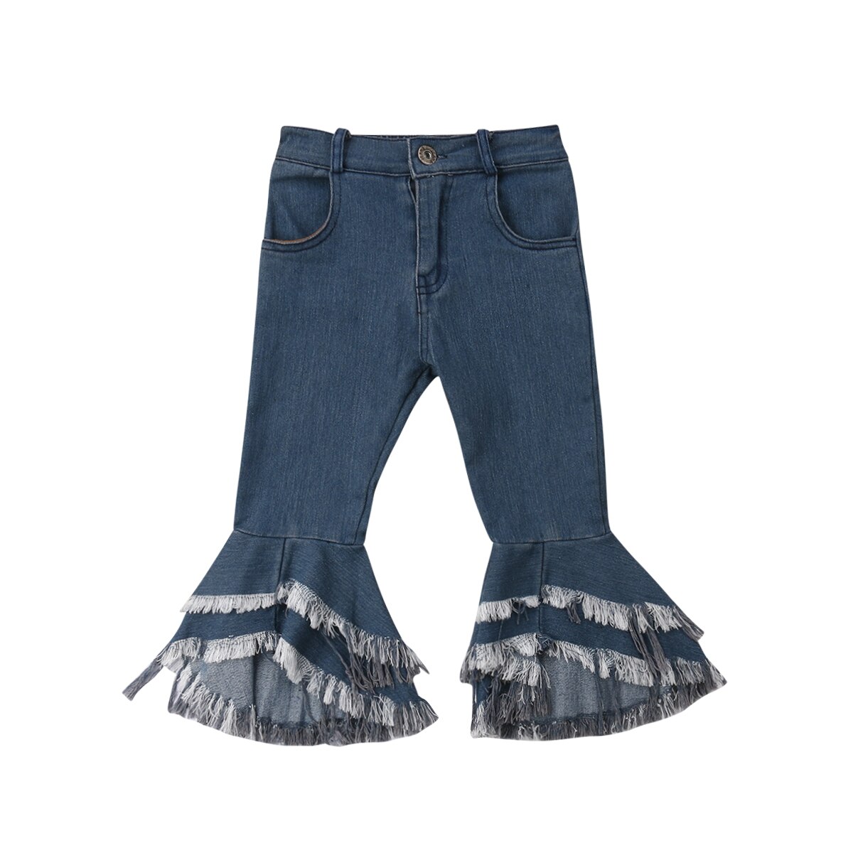 Pantalones vaqueros de de para niñas, pantalones largos para niños pequeños, pantalones acampanados de mezclilla con volantes, pantalones holgados, trajes de primavera y verano para niños