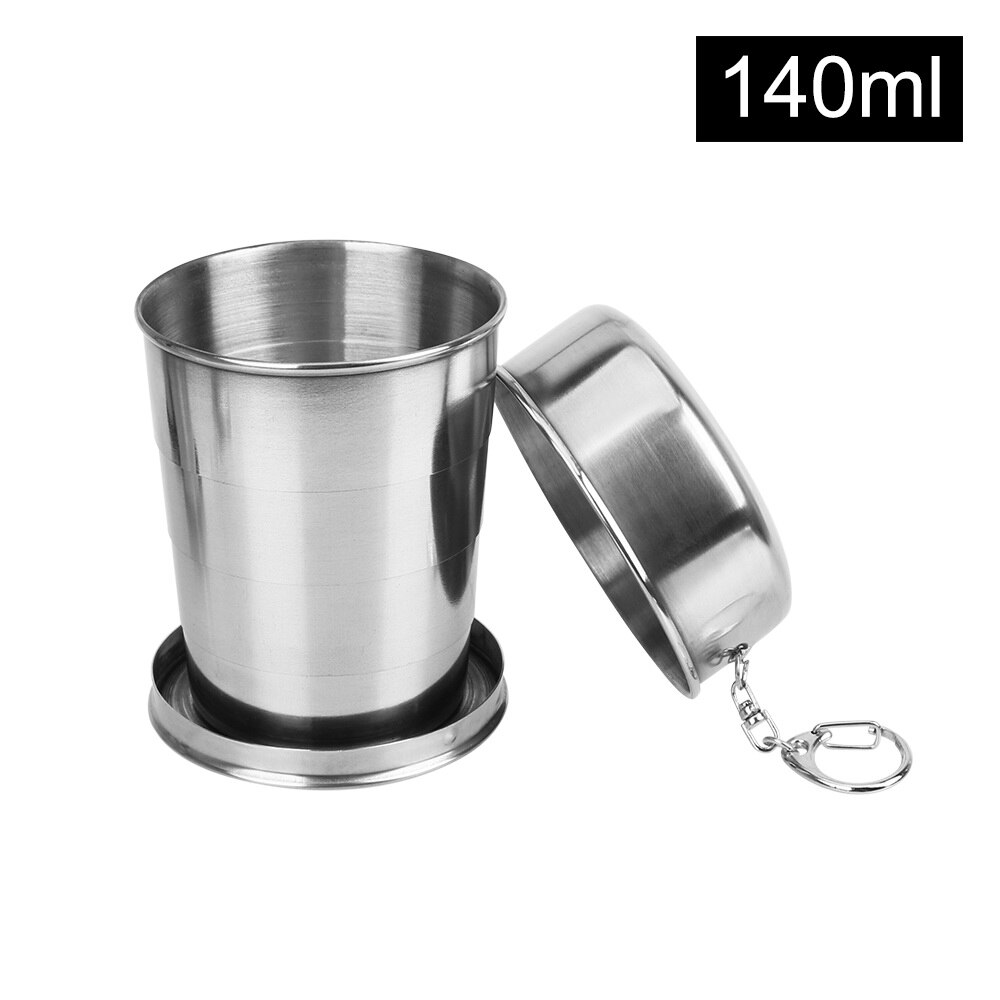 Hilife Metalen Bril Roestvrij Staal Vouwen Beker Intrekbare Draagbare Inklapbare Cups Met Sleutelhanger Voor Outdoor Reizen: 140ml