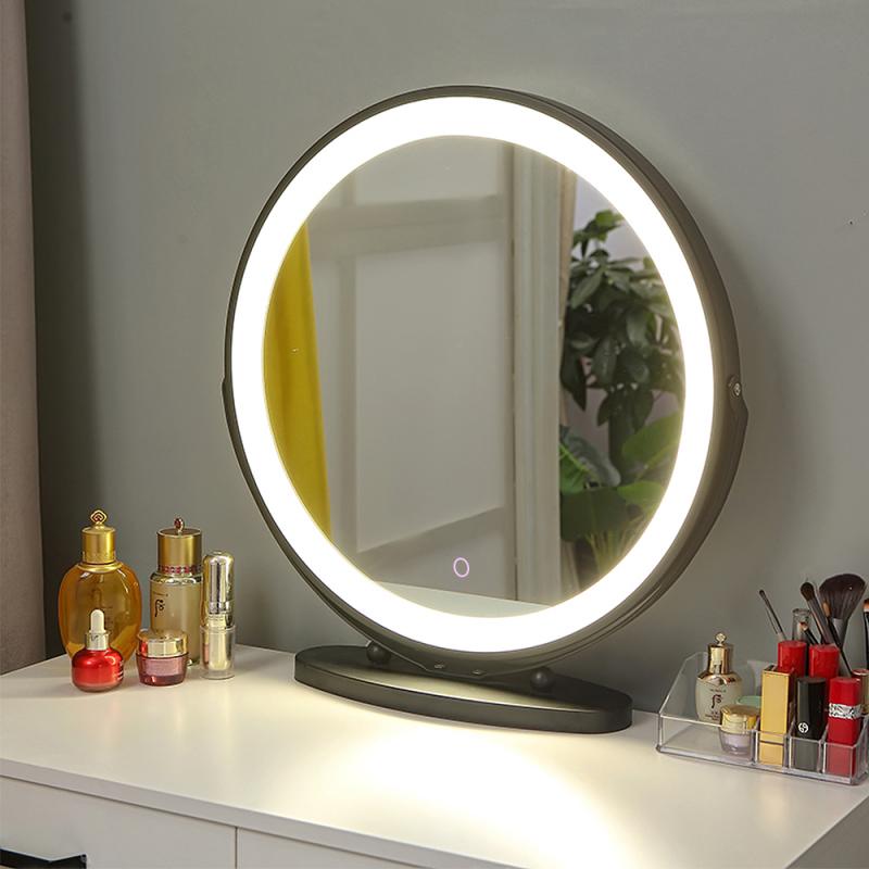 Round Dressing Table Dressing Mirror Bedroom Storage Cabinet Dressing Table Simple Dressing Table Storage Cabinet LED Glow HWC