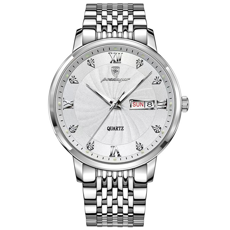 POEDAGAR Luxe Man Horloge Waterdicht Lichtgevende Datum Week heren Quartz Horloge Roestvrij Staal Mode Sport Heren Horloges: WHITE