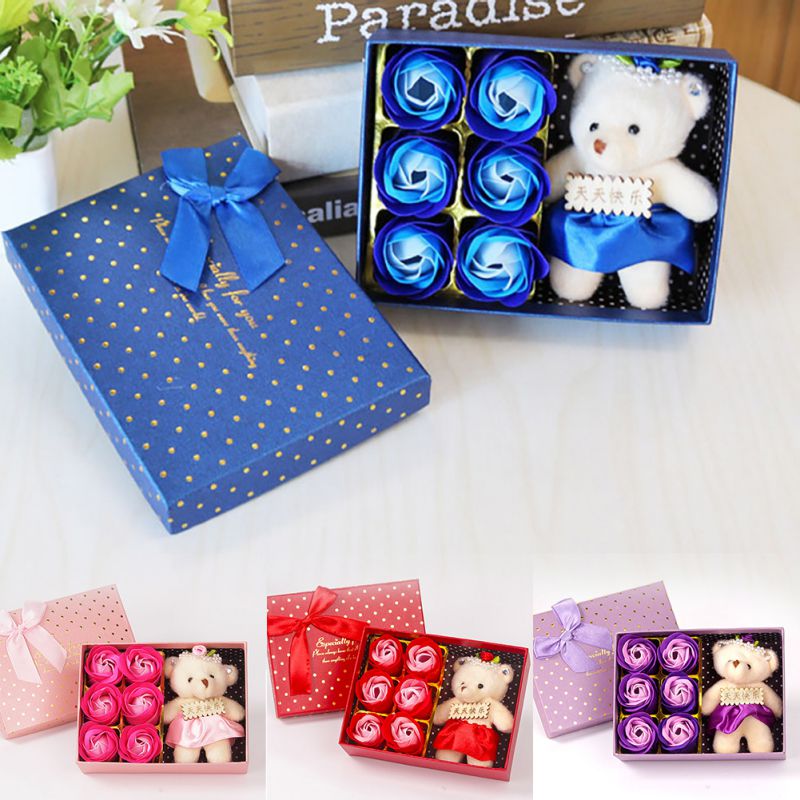 Valentijnsdag rode roos teddybeer roos kunstmatige decoratie kerst voor meisjes vrouwen valentijnsdag zeep