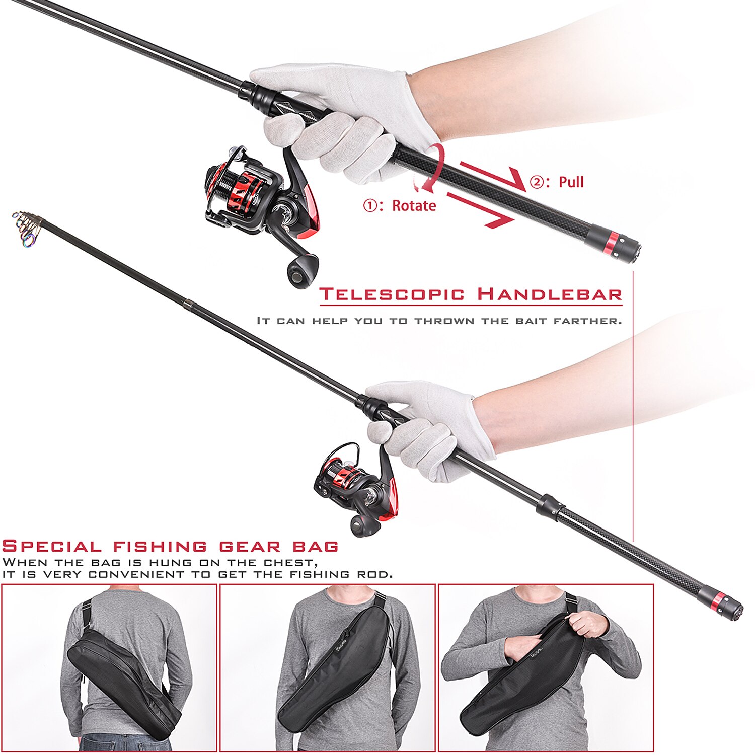 Blusea Hengel En Reel Combo Carbon Fiber Telescopische Hengel Met Spinning Reel Combo Carrier Bag Case