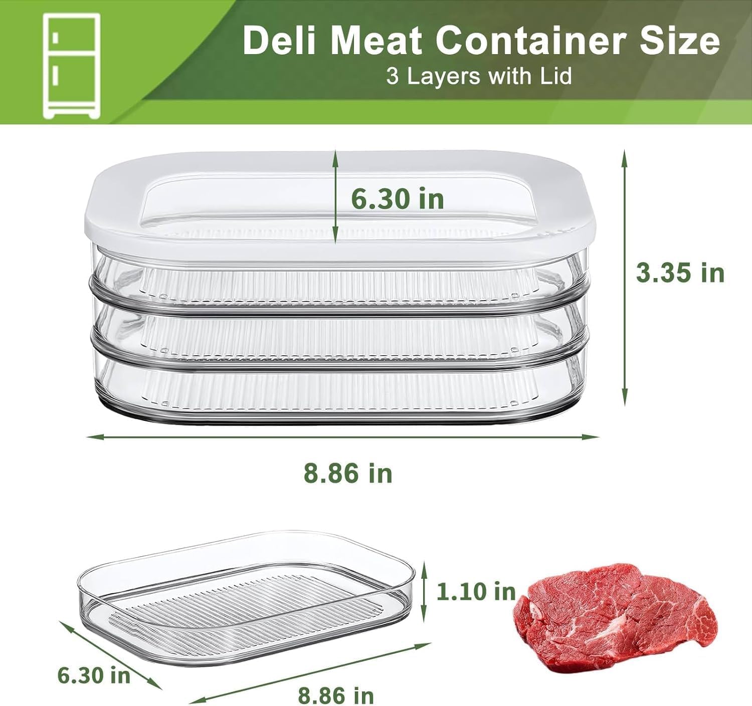 Crisper refrigerado con tapa, contenedores de carne a prueba de fugas para nevera, caja de almacenamiento de carne asada congelada transparente, accesorios de cocina
