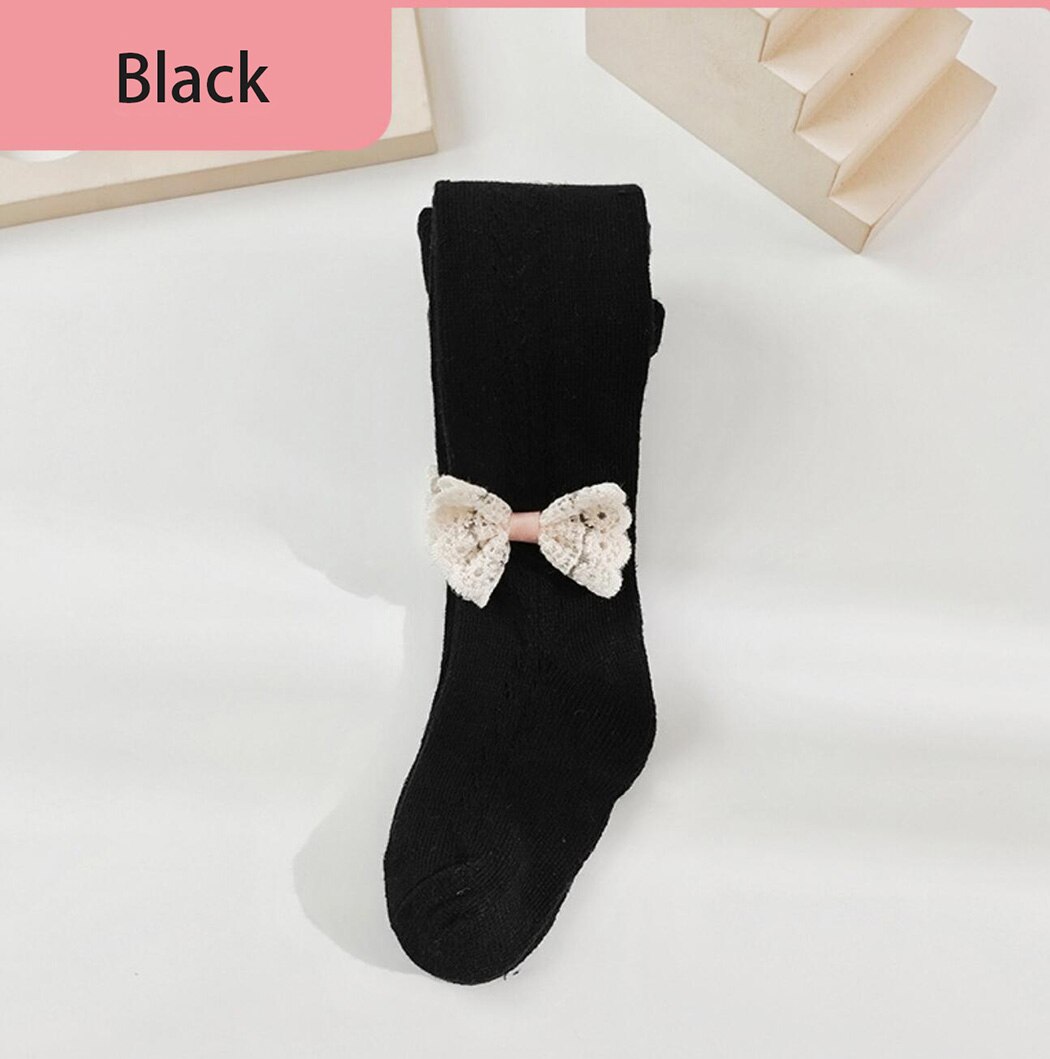 Zoete Kant Strik Side Priness Meisjes Panty Lente Elegante Mesh Panty Voor Meisje Kous Katoen Ademend Kids Broek: Black / 0-12 Months