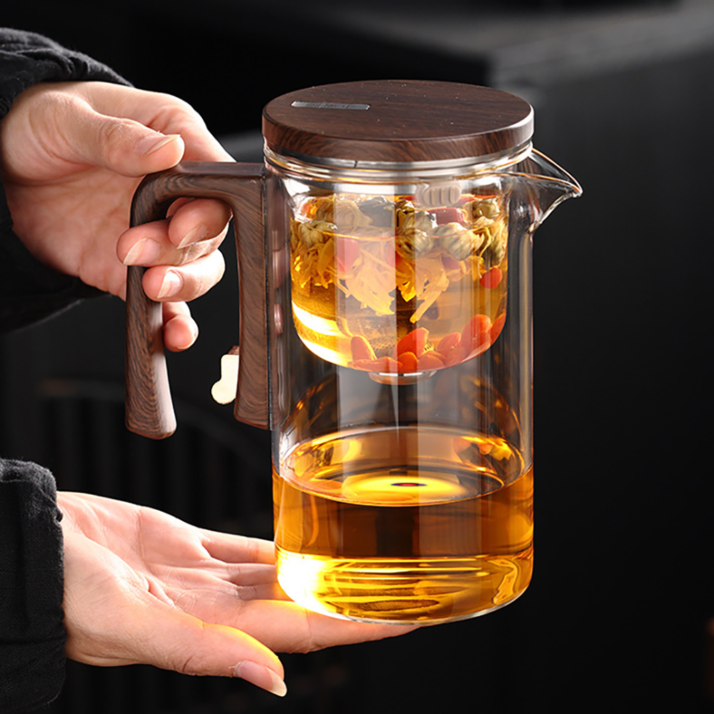 Glas Teekanne Wasserkocher Infuser 520ML/720ML Teekanne Wasser Trennung Innen Magnet One Click Magnetische Schalter tee Filtration Tasse Set