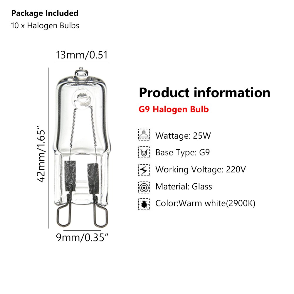 25w g9 10 st halogenlampa halogen 220v 2900k inomhusbelysning superstarkt varmvitt ljus för varje lampa vägglampor klart glas